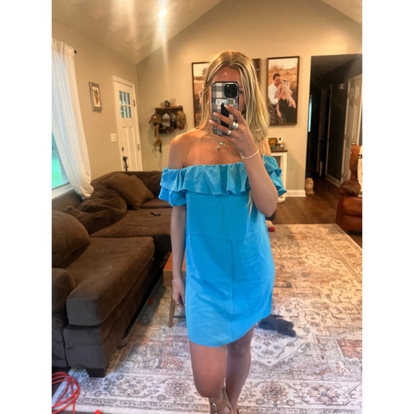 Amanda Uprichard Dresses & Skirts - Amanda Uprichard‎ 100% Silk Mini Dress Off the Shoulder Blue Teal